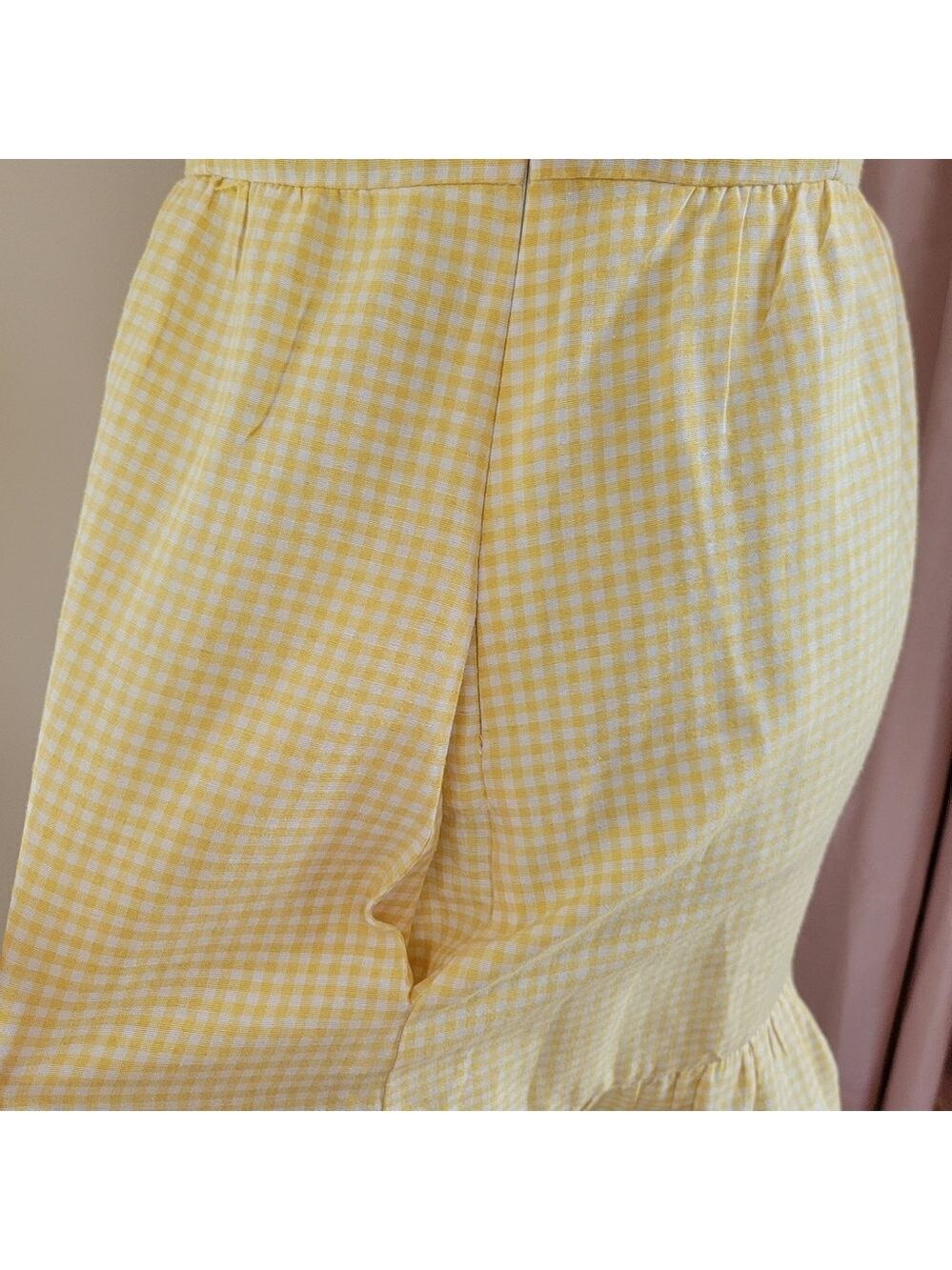 Altar'd State Yellow Gingham One Shoulder Dress Size Medium EUC - Picture 5 of 10